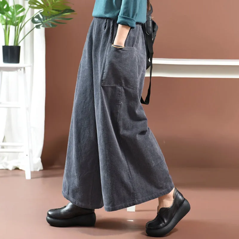 Women Loose Corduroy Wide Legs Pants