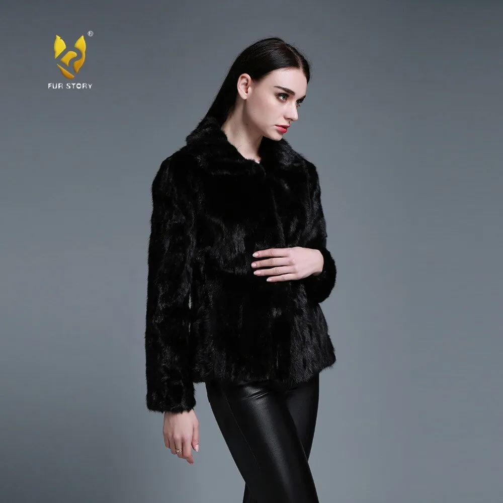 Women's Genuine Mink Fur Coat Women Cost-effective lapel Jacket 15136