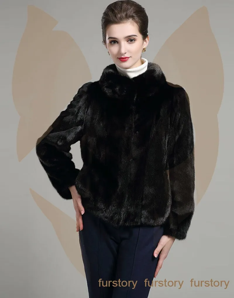 Women's Genuine Mink Fur Coat Women Solid Color Plus Size 16044