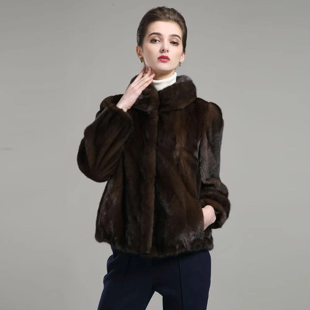 Women's Genuine Mink Fur Coat Women Solid Color Plus Size 16044