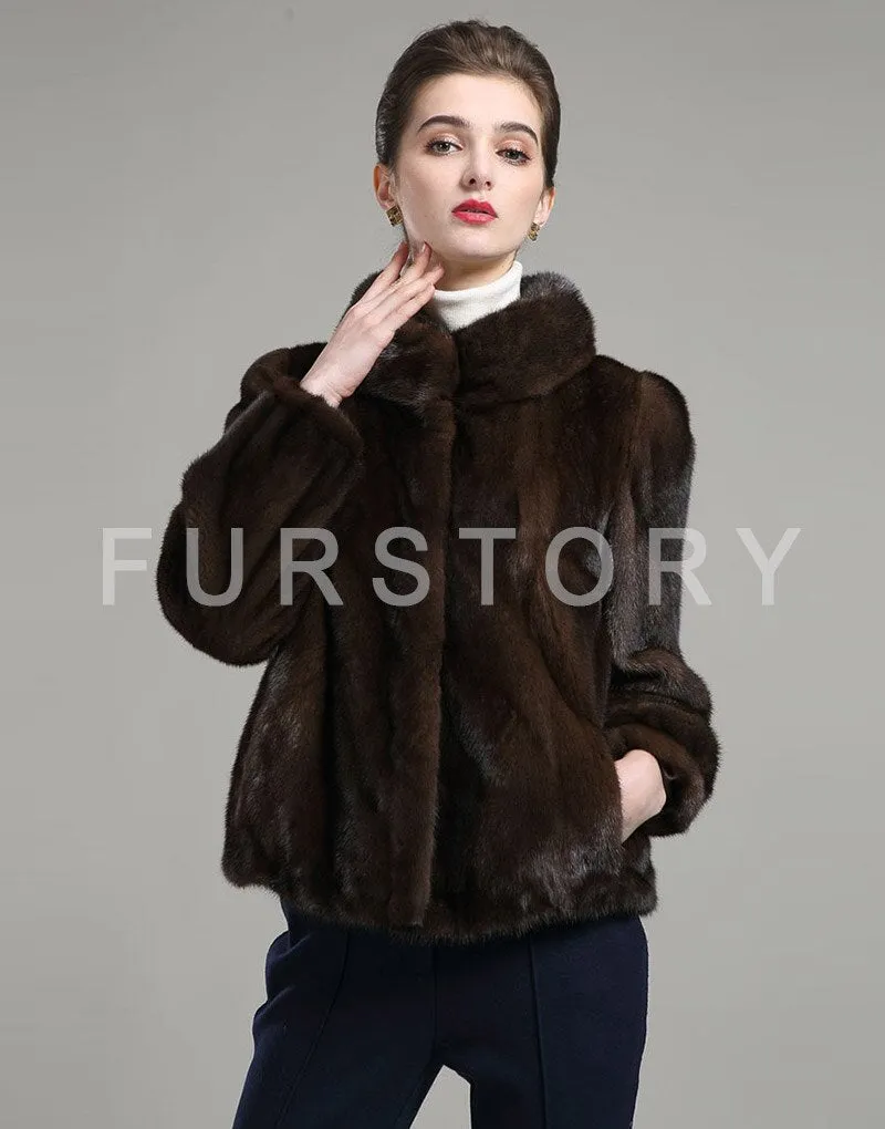 Women's Genuine Mink Fur Coat Women Solid Color Plus Size 16044