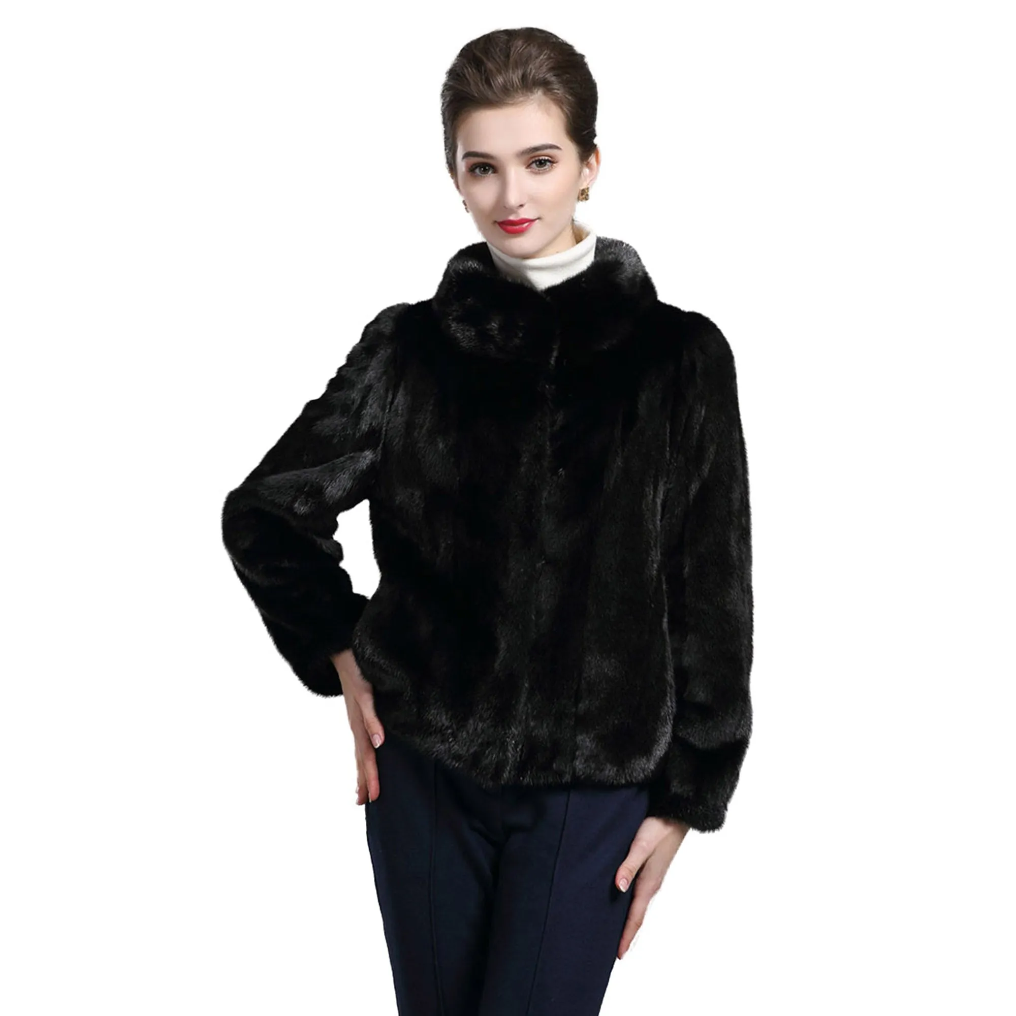 Women's Genuine Mink Fur Coat Women Solid Color Plus Size 16044