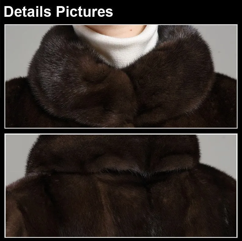 Women's Genuine Mink Fur Coat Women Solid Color Plus Size 16044