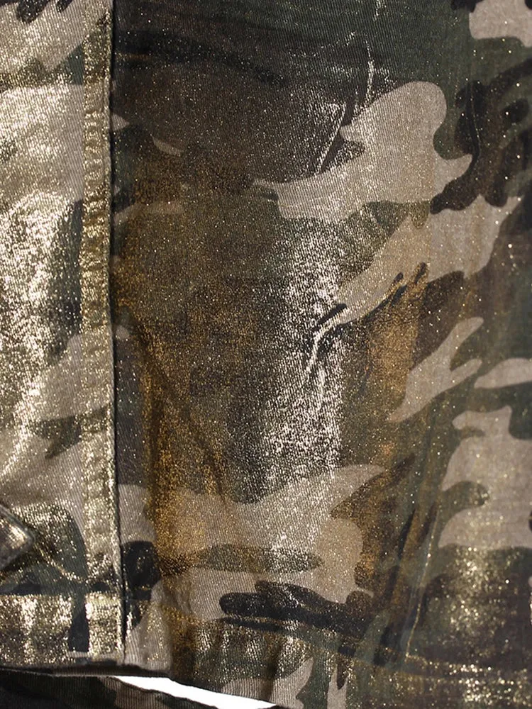 Women's Stylish Camo Pants with Gold Paintings