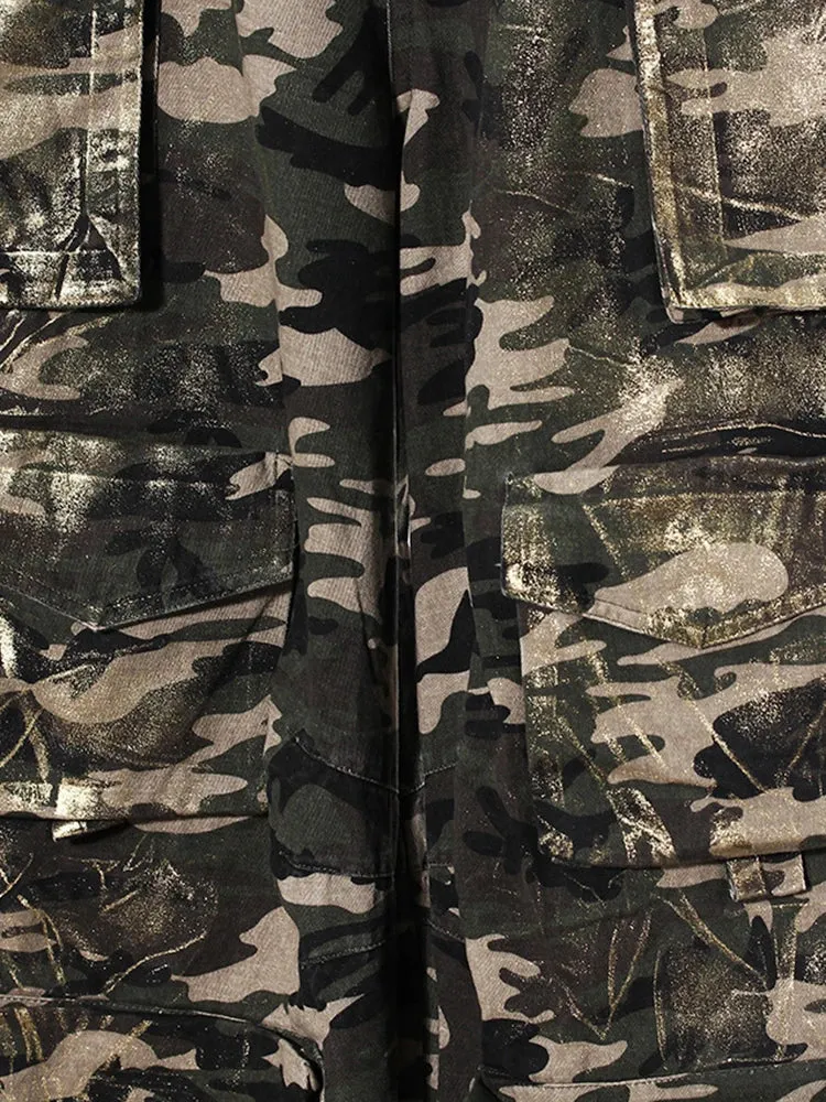 Women's Stylish Camo Pants with Gold Paintings