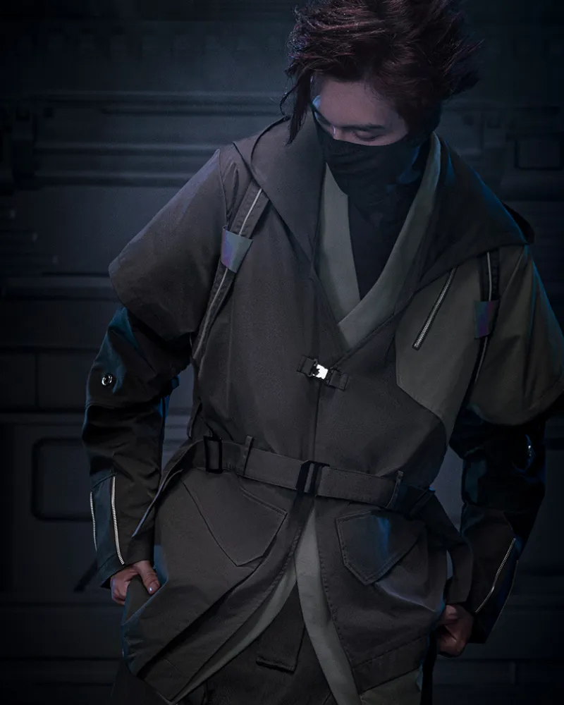 XIPHEVIL Cyberpunk Outfits Blade Shadow Diagonal Lapel Coat